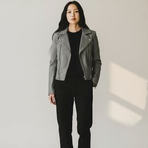 Iro Ashville Lamb Leather Moto Jacket in Gray
